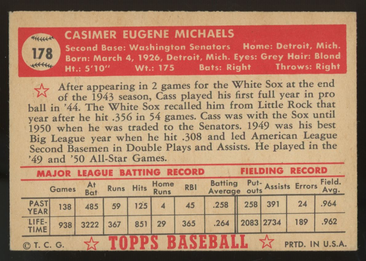 1952 Topps Cass Michaels #178 G/VG