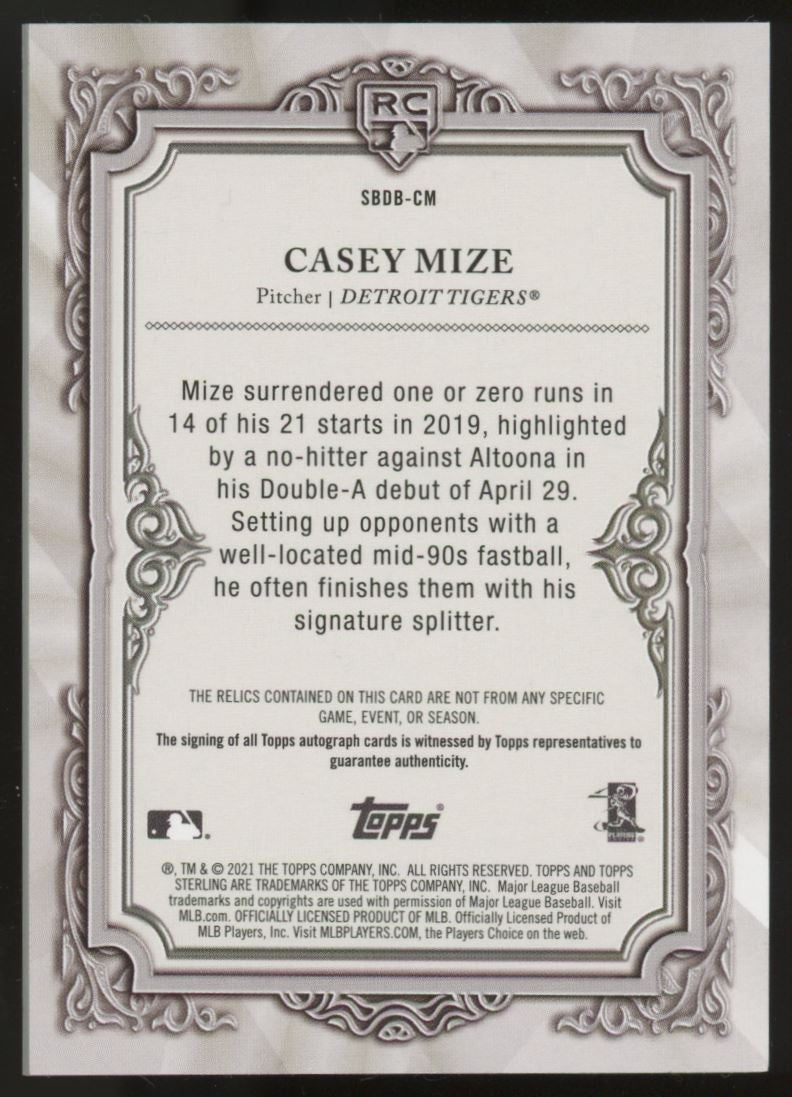 2021 Topps Sterling Casey Mize Dual Patch RC Auto RPA /25 #SBDB-CM