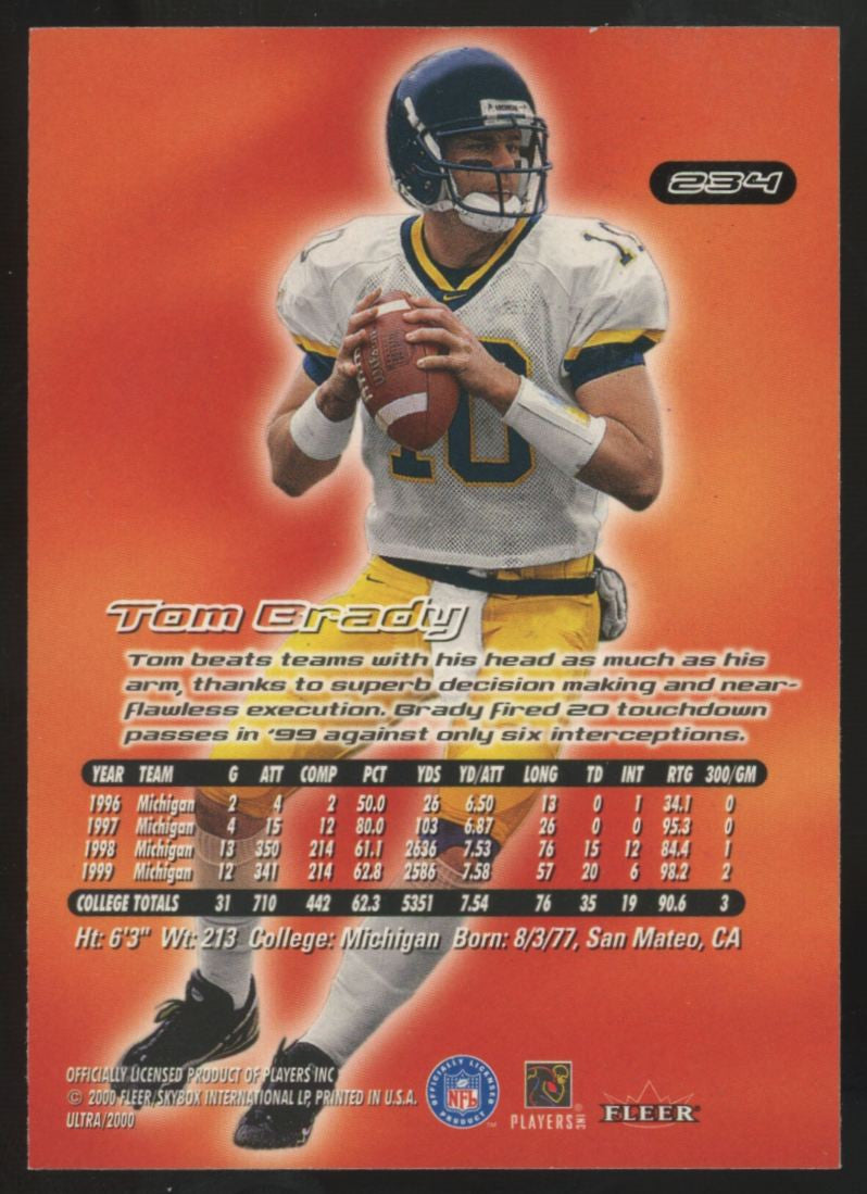 2000 Fleer Ultra Tom Brady RC #234