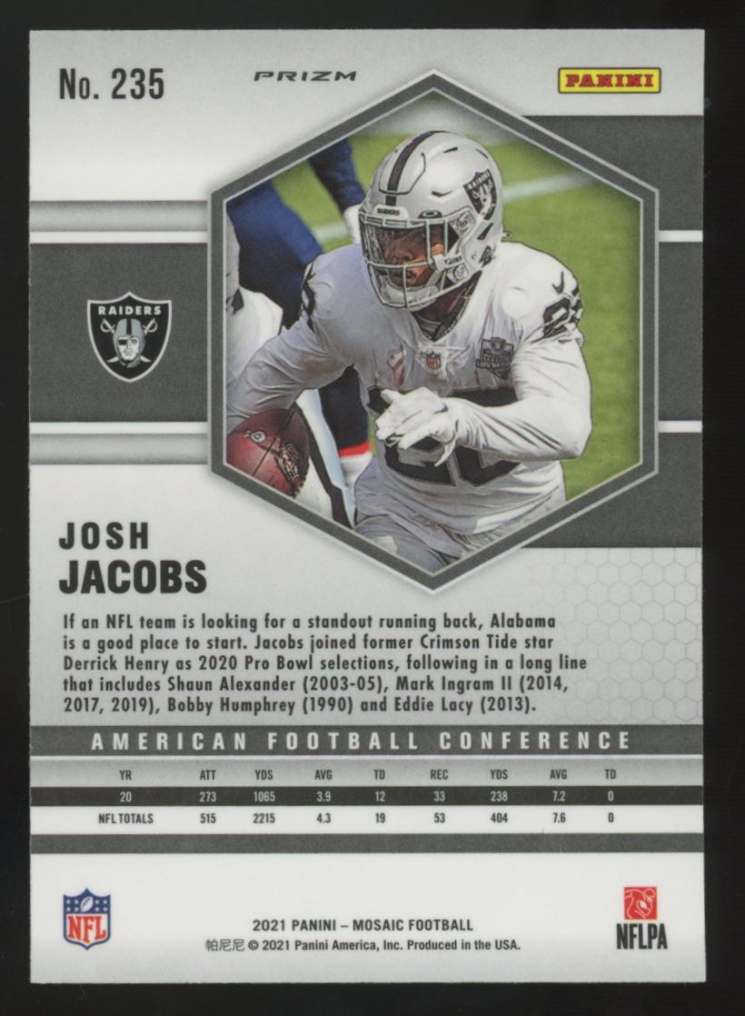 2021 Panini Mosaic Josh Jacobs Honeycomb Prizm SSP #235