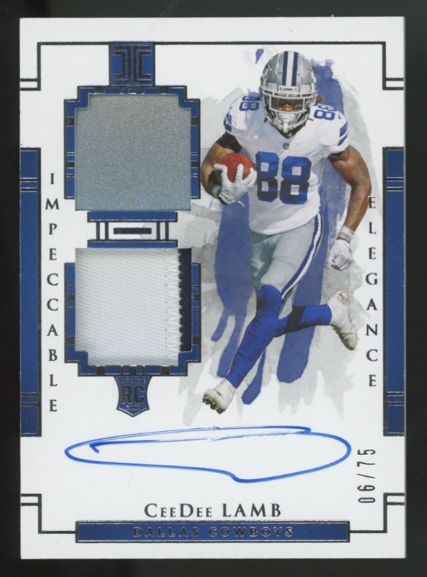 2020 Panini Impeccable CeeDee Lamb RC Elegance Dual Patch Auto RPA /75 #106