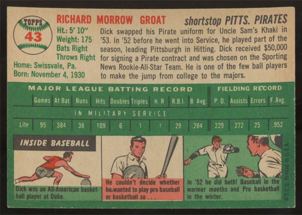 1954 Topps Dick Groat #43 NM