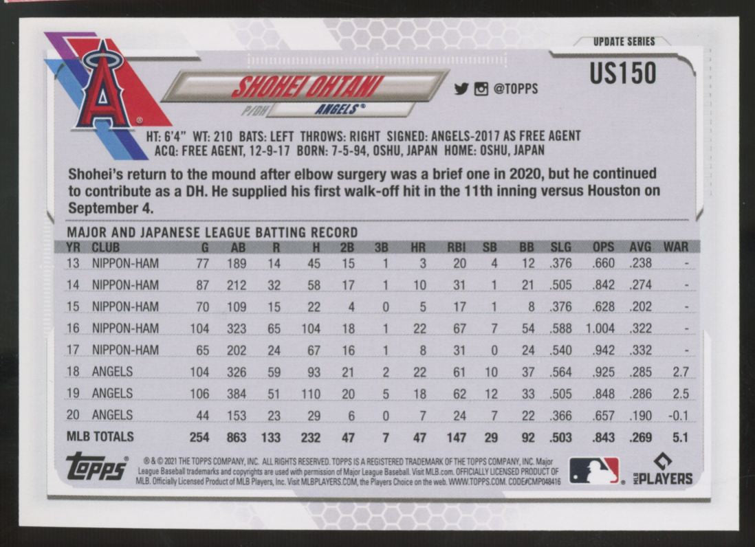 2021 Topps Update Shohei Ohtani SP #US150
