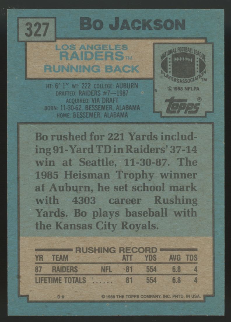 1988 Topps Bo Jackson RC #327 NM