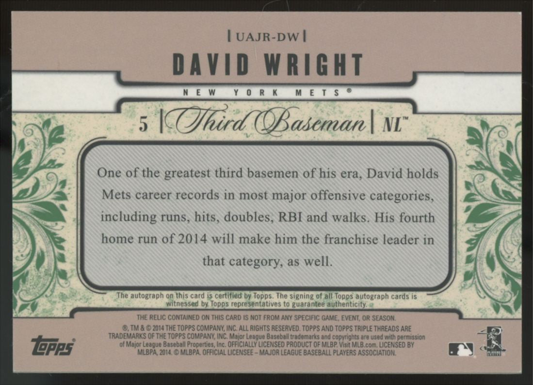 2014 Triple Threads David Wright Unity Auto Jumbo Patch Emerald /50 #UAJR-DW