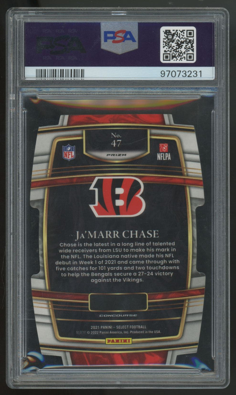2021 Panini Select Ja'Marr Chase RC Concourse Red & Blue Die-Cut #47 PSA 10