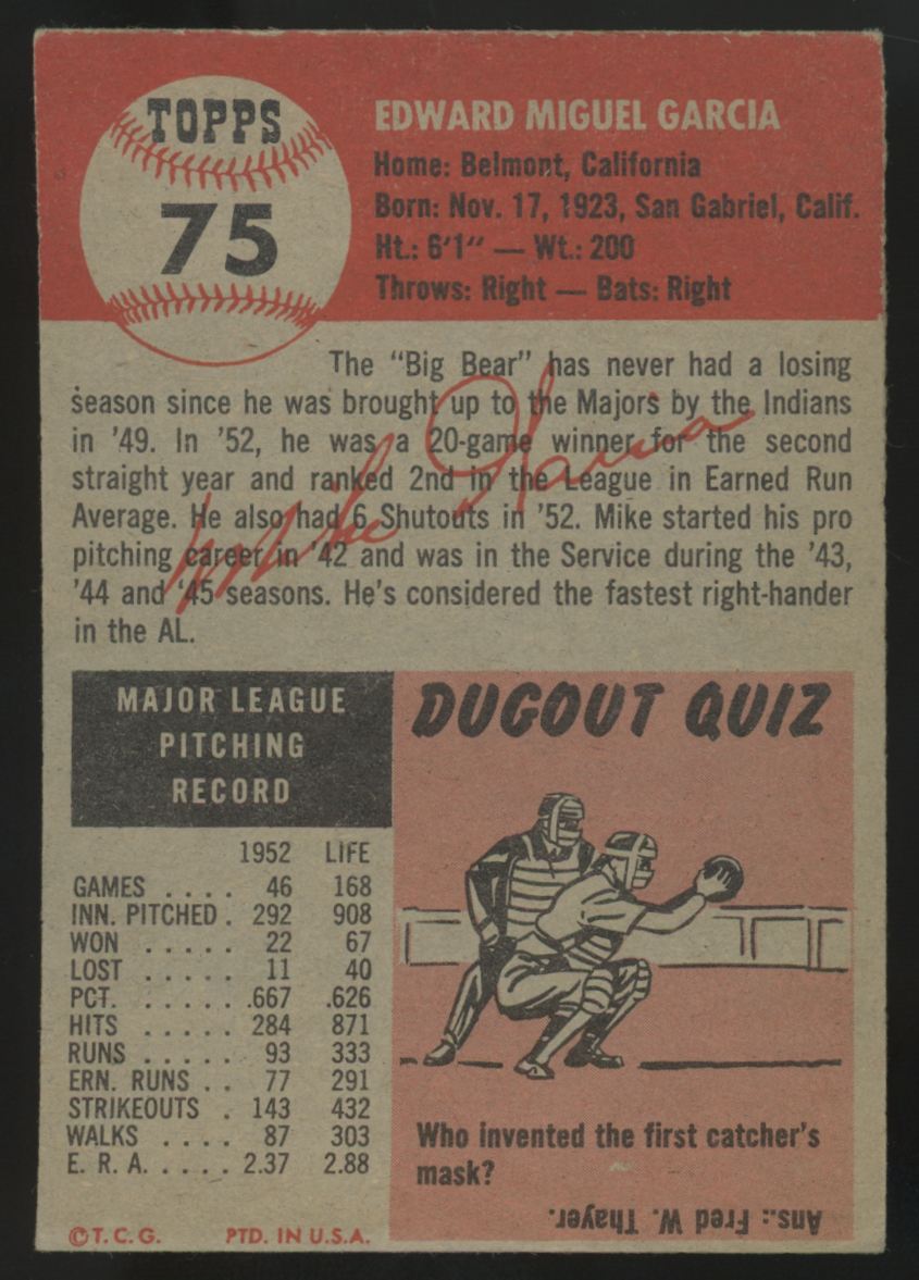 1953 Topps Mike Garcia #75 VG-EX