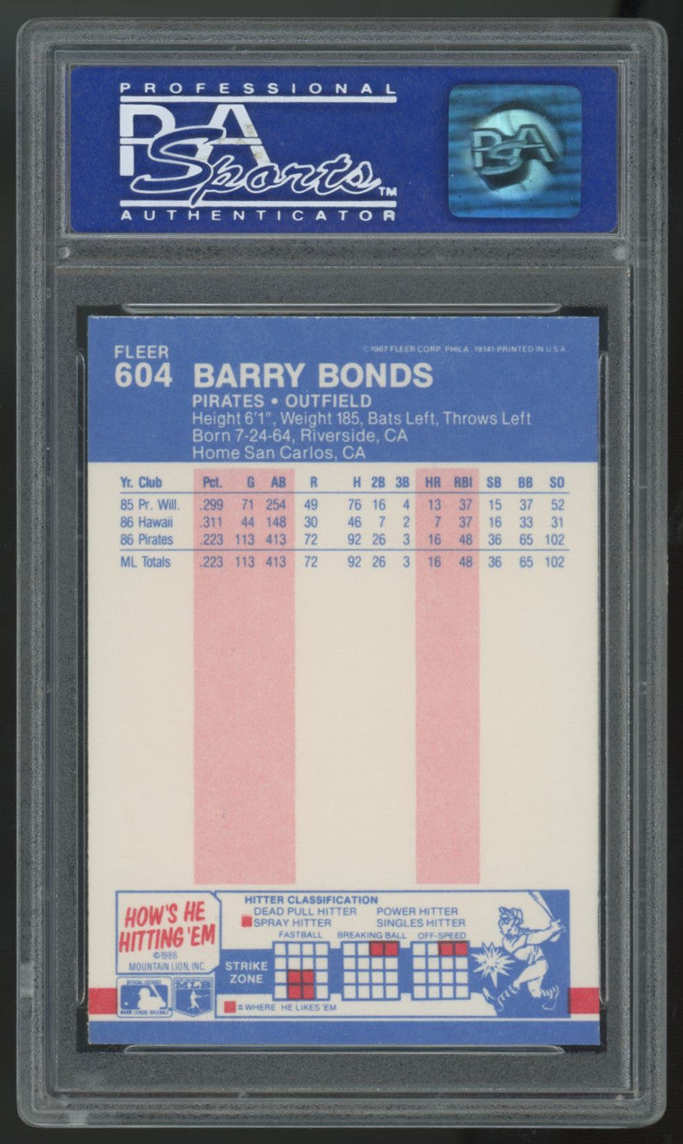 1987 Fleer Barry Bonds RC #604 PSA 9 (OC)