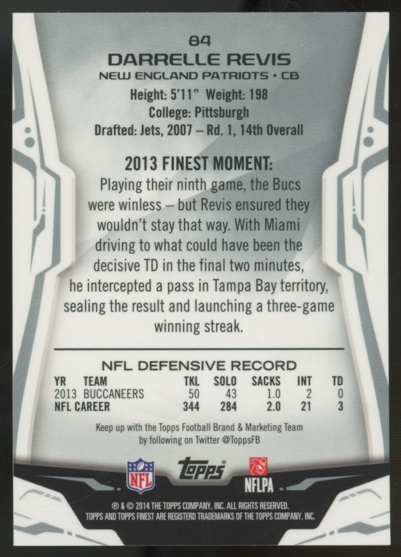 2014 Topps Finest Darrelle Revis Camo Refractor /10 #84