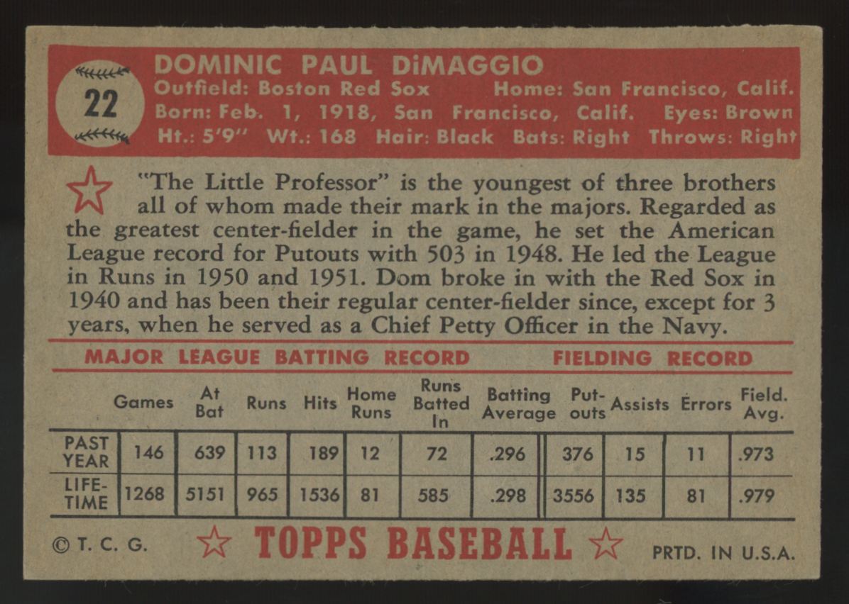 1952 Topps Dom DiMaggio #22 VG/EX