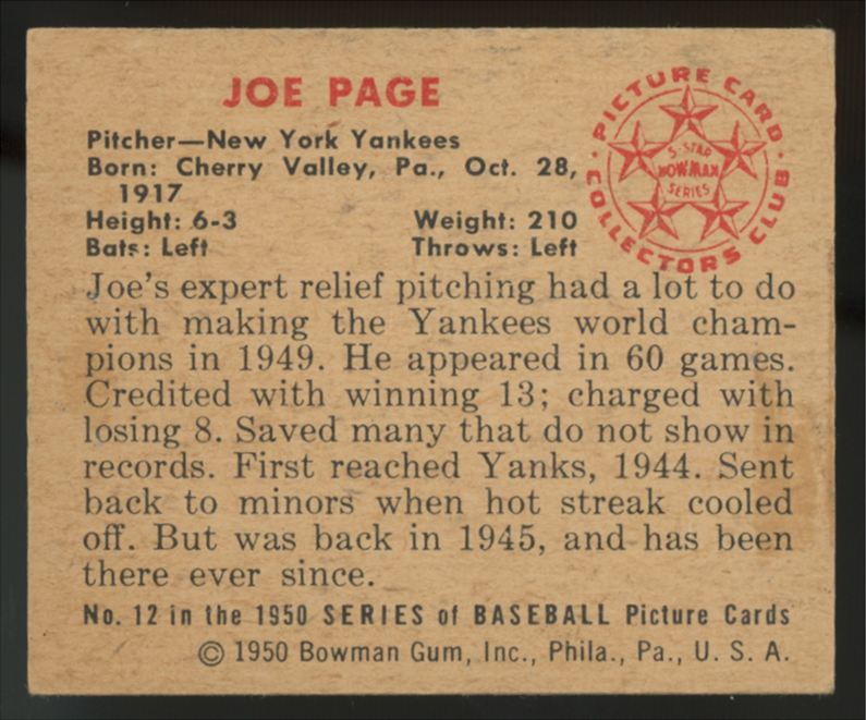 1950 Bowman Joe Page #12 VG-EX