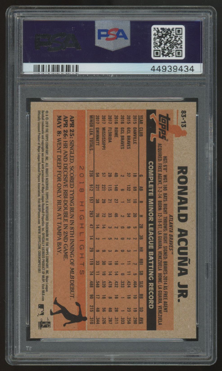 2018 Topps Update Ronald Acuna Jr. RC 1983 Variant #83-13 PSA 10