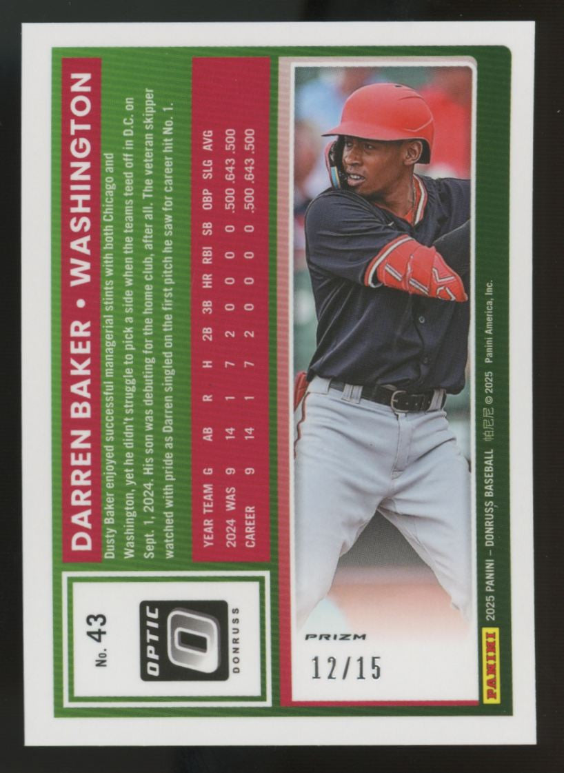 2025 Panini Donruss Optic Darren Baker Rated Rookie Blue Cracked Ice /15 #43