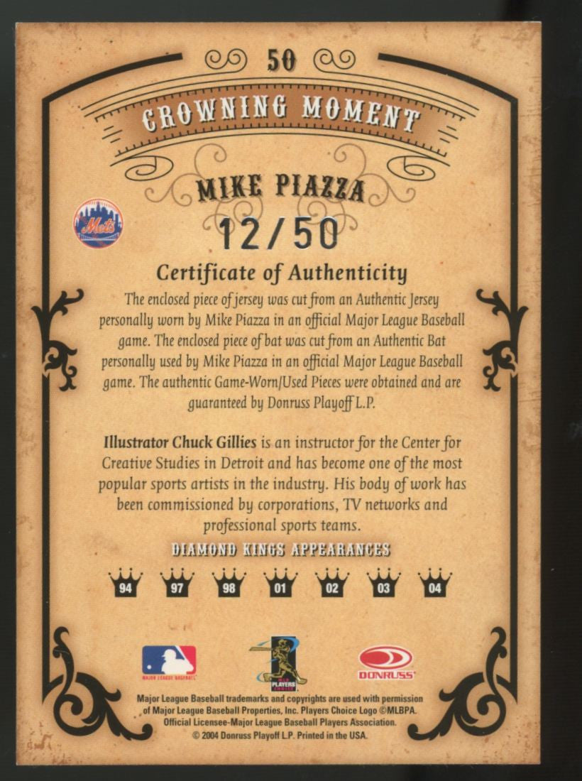 2004 Diamond Kings Mike Piazza Silver Dual Patch /50 #50
