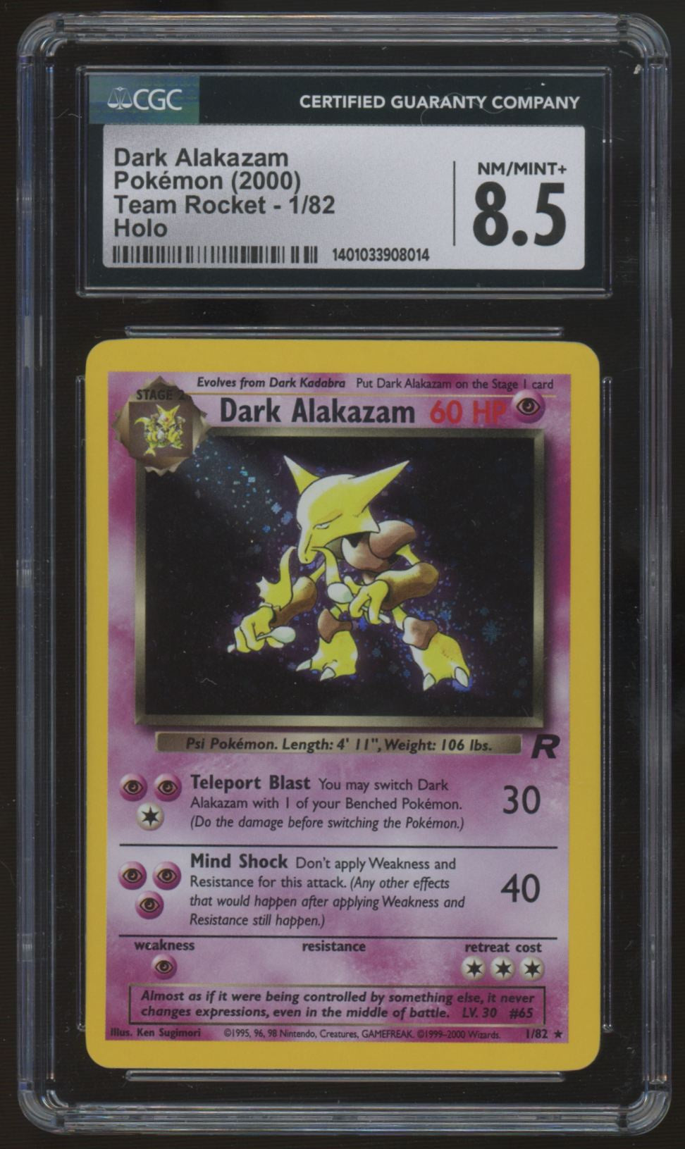 2000 Pokemon Dark Alakazam Team Rocket Unlimited Holo #1 CGC 8.5