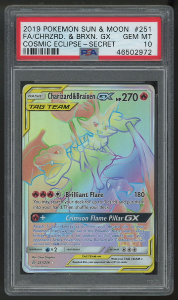2019 Pokemon Charizard & Braixen GX Cosmic Eclipse Secret #251 PSA 10