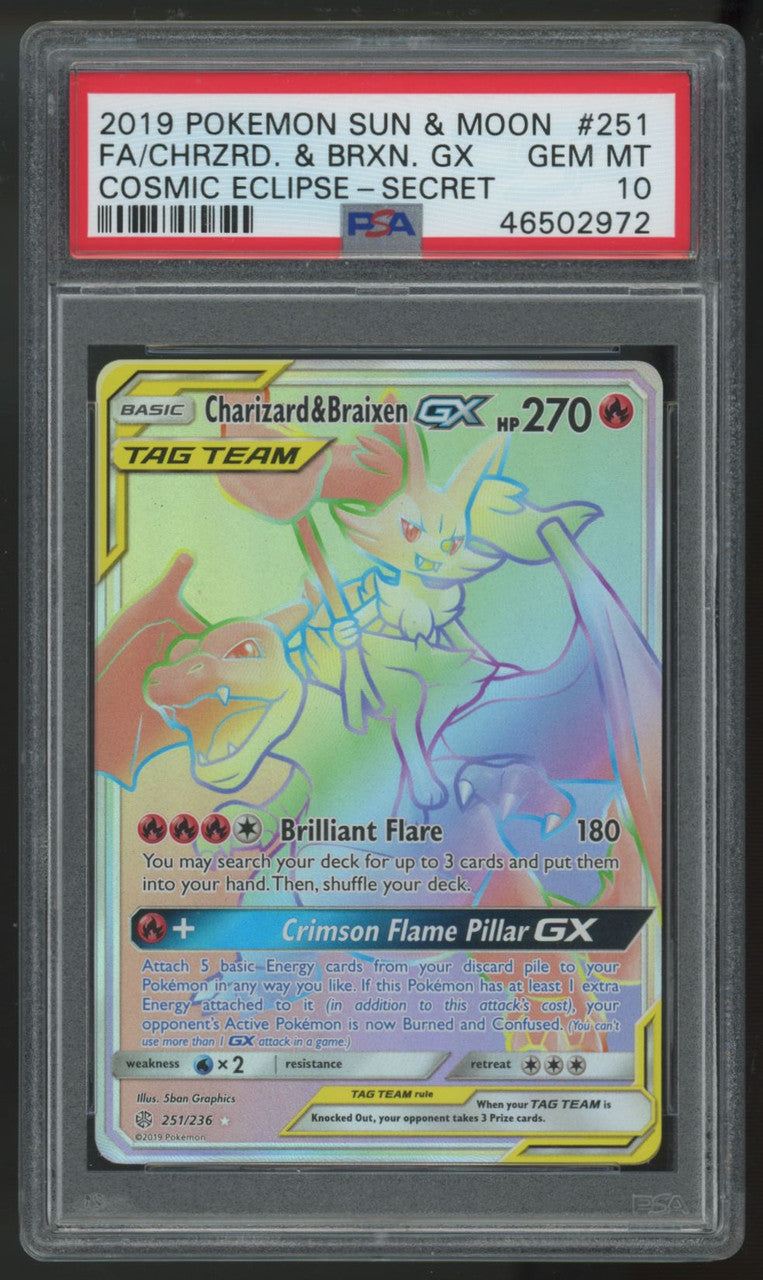 2019 Pokemon Charizard & Braixen GX Cosmic Eclipse Secret #251 PSA 10