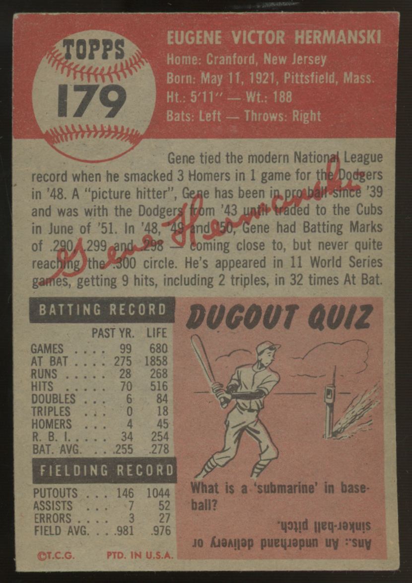 1953 Topps Gene Hermanski #179 VG