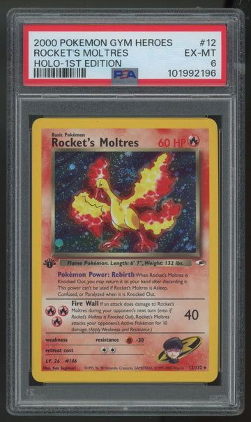 2000 Pokemon Rocket's Moltres Gym Heroes 1st Edition Holo #12 PSA 6