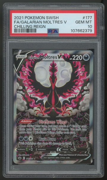 2021 Pokemon Galarian Moltres V Chilling Reign Full Art #177 PSA 10 (B)