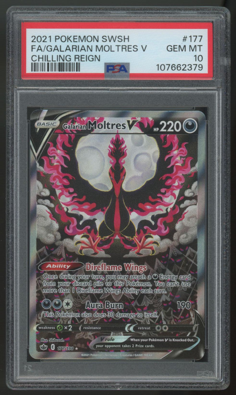 2021 Pokemon Galarian Moltres V Chilling Reign Full Art #177 PSA 10 (B)