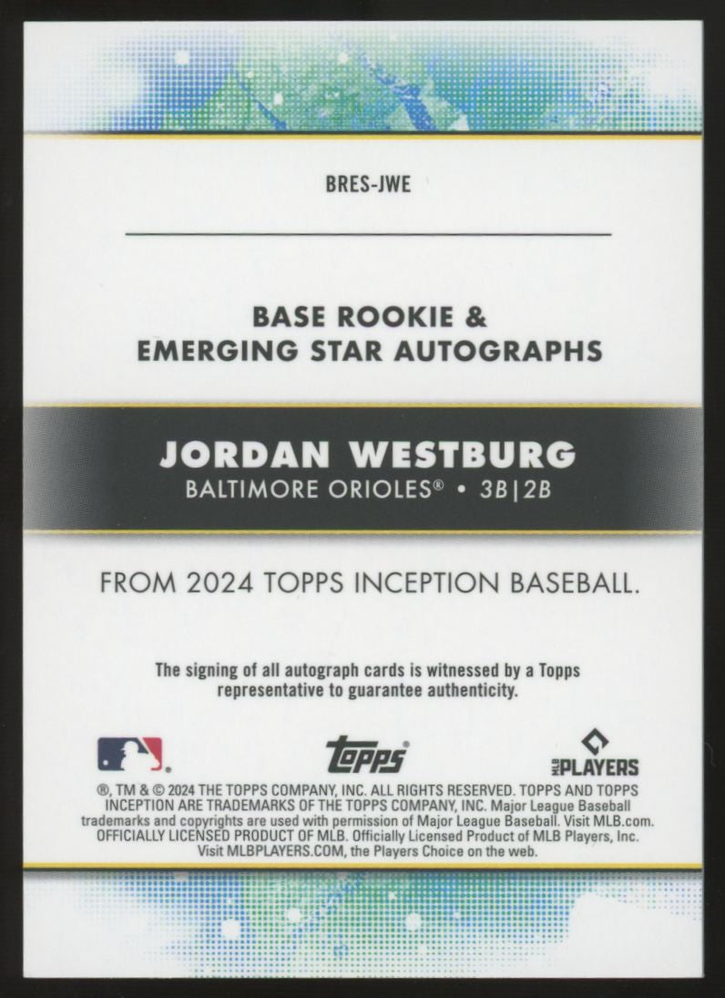 2024 Topps Inception Jordan Westburg RC Base Rookie & Emerging Star Auto /299