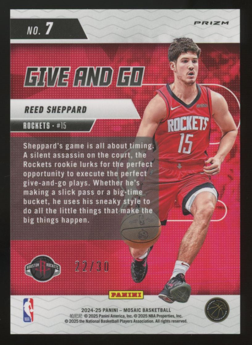 2024-25 Panini Mosaic Reed Sheppard RC Give And Go Blue Fluorescent /30 #7
