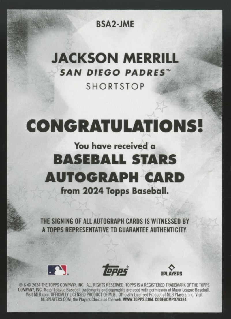 2024 Topps Series Two Jackson Merrill RC Baseball Stars Auto #BSA2-JME