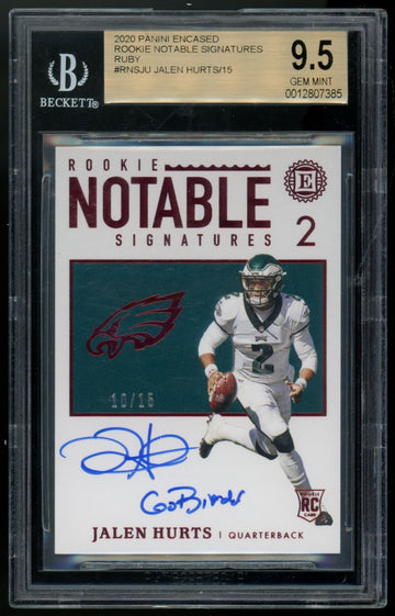 2020 Panini Encased Jalen Hurts RC Notable Auto Ruby /15 #RNS-JU BGS 9.5 10