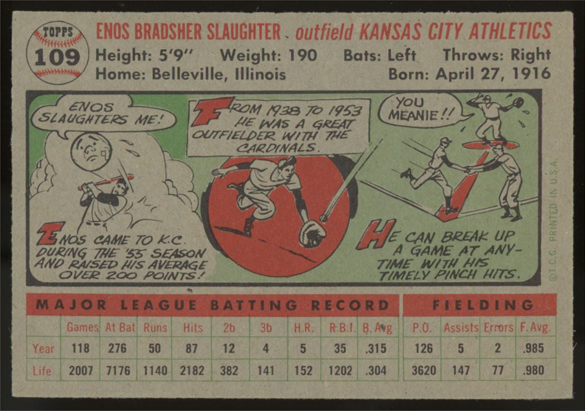 1956 Topps Enos Slaughter #109 NM