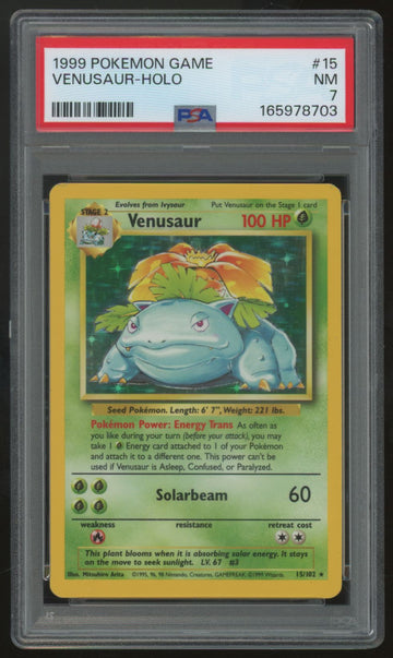 1999 Pokemon Venusaur Base Set Unlimited Holo #15 PSA 7