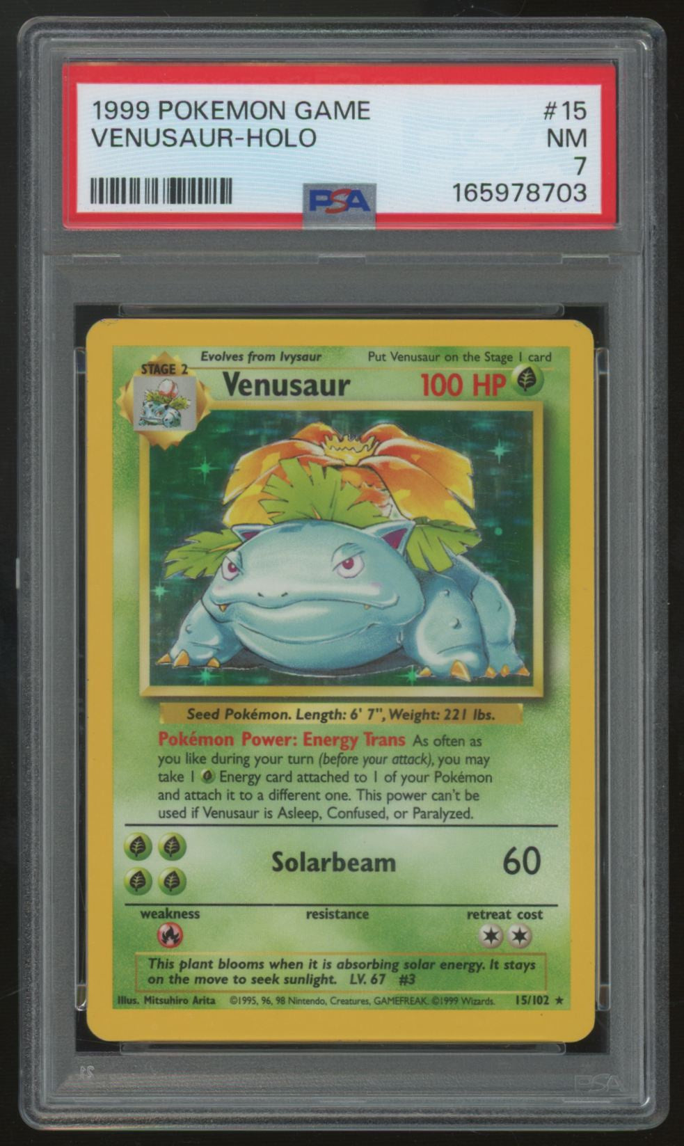 1999 Pokemon Venusaur Base Set Unlimited Holo #15 PSA 7