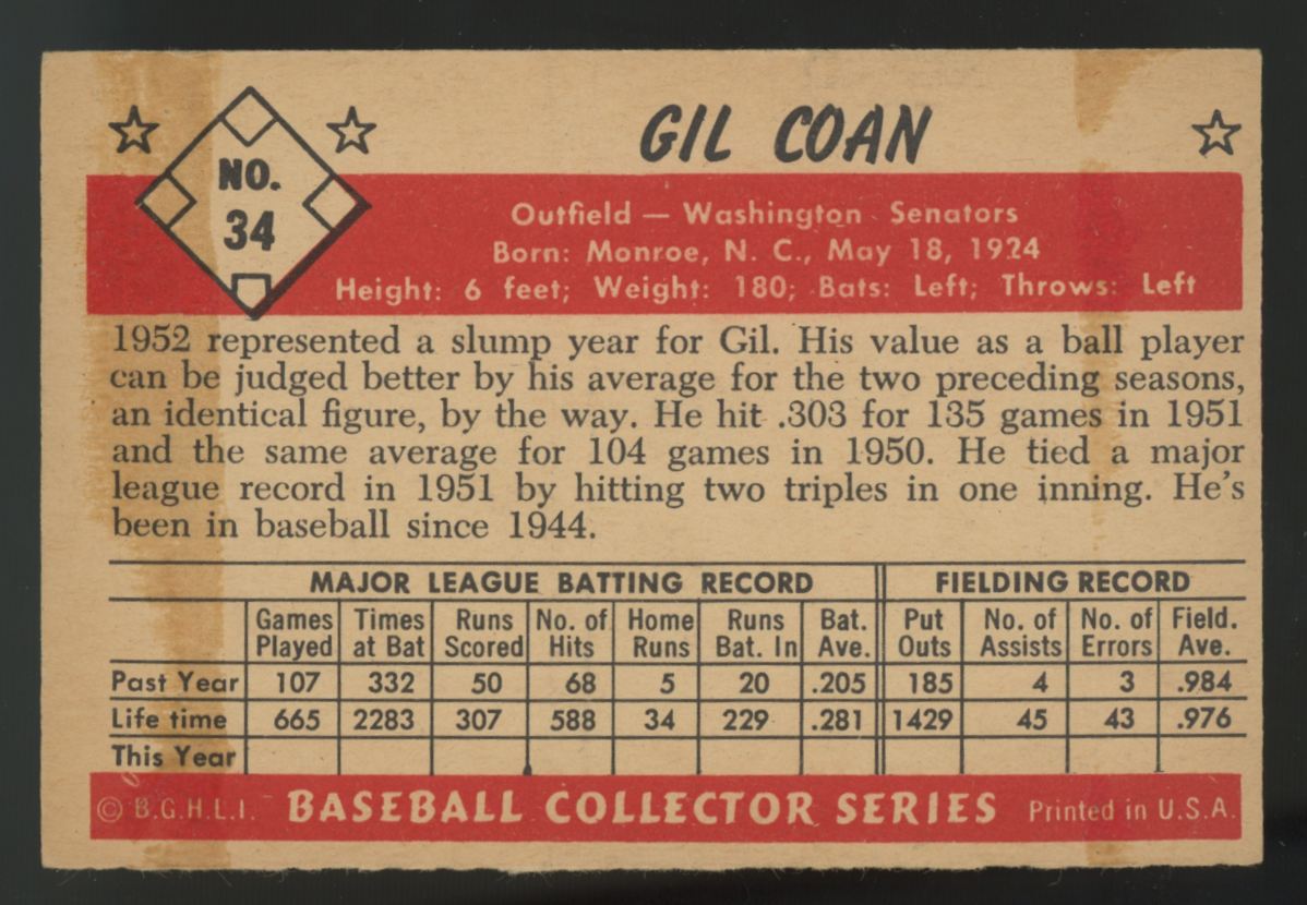 1953 Bowman Color Gil Coan #34 EX