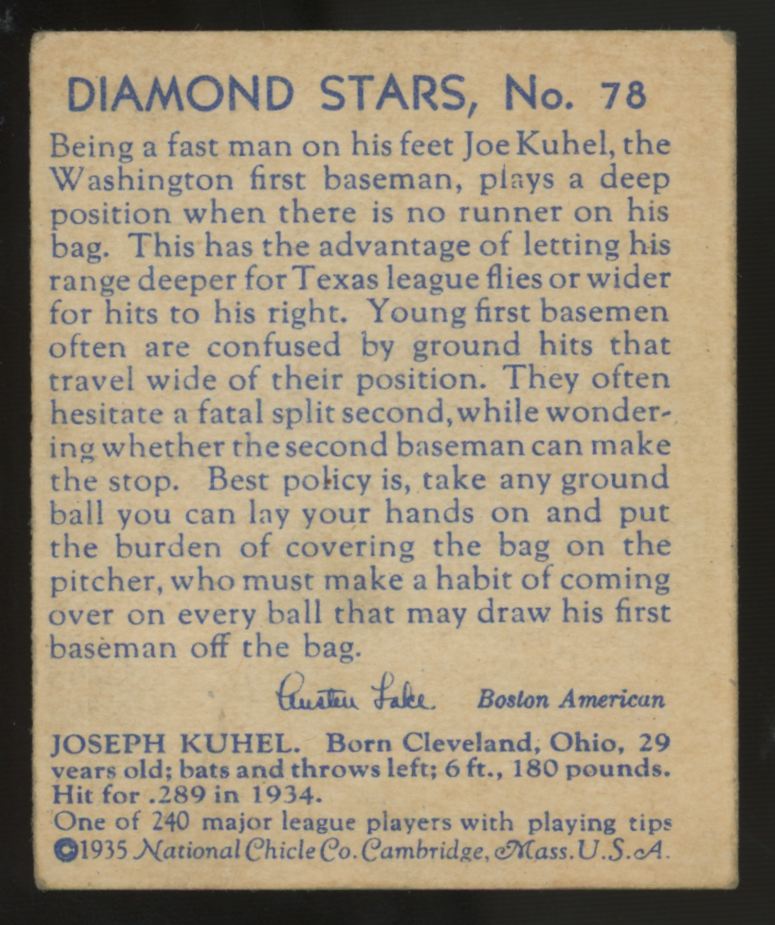1935 National Chicle Joe Kuhel Diamond Stars #78 EX