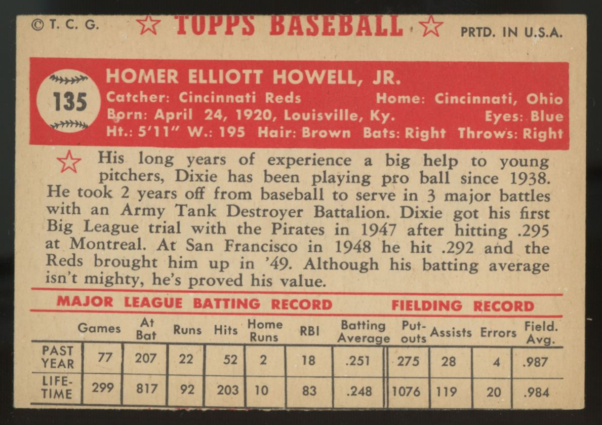 1952 Topps Dixie Howell #135 VG/EX