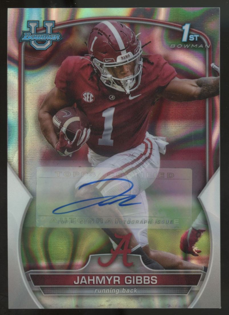 2022 Bowman Chrome University Jahmyr Gibbs Prospect Lava Refractor Auto /199 #82