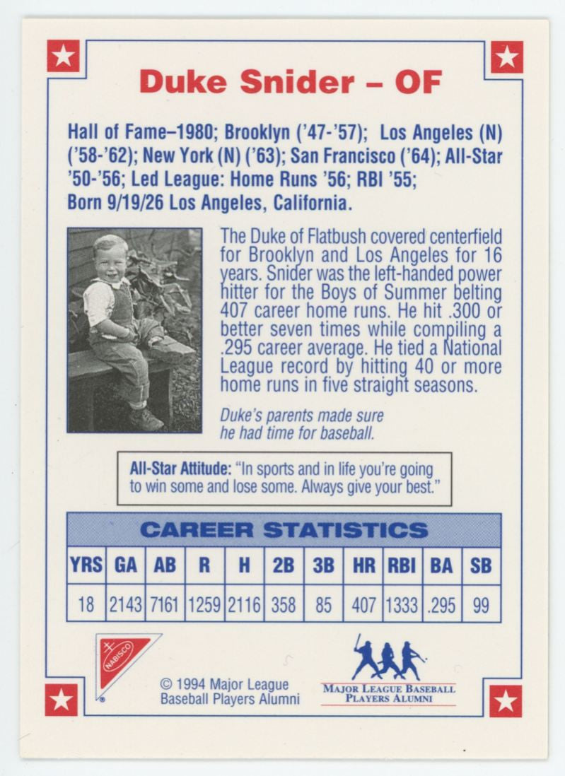 1994 Nabisco All-Star Legends Duke Snider Auto With COA