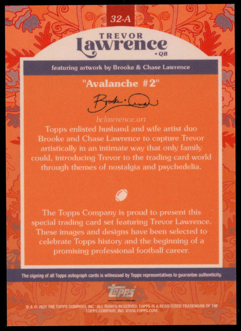 2021 Topps X Trevor Lawrence Orange Avalanche #2 Auto /99 #33-A