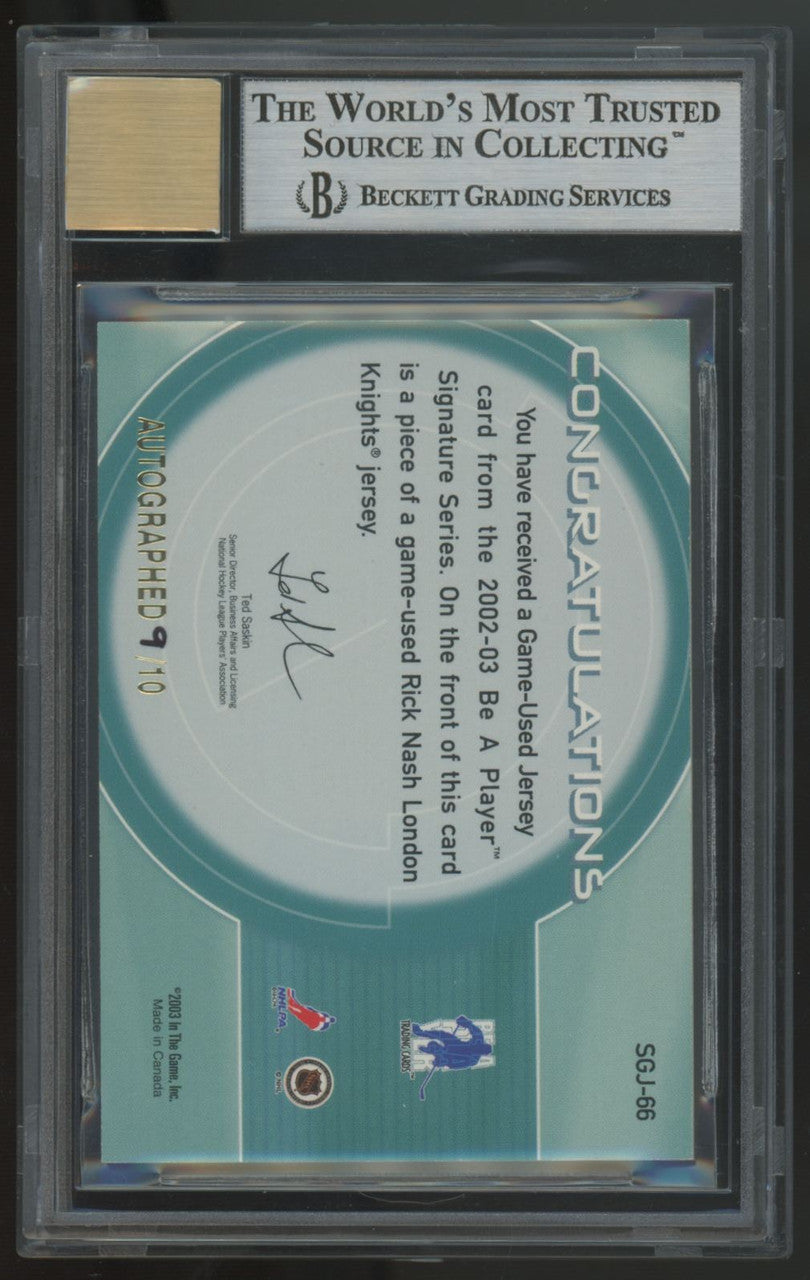 2002-03 ITG Be A Player Rick Nash RC Patch Auto RPA /10 #SGJ-66 BGS 9 9