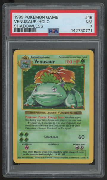 1999 Pokemon Venusaur Base Set Shadowless #15 PSA 7