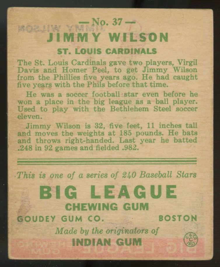 1933 Goudey Jimmy Wilson #37 G/VG