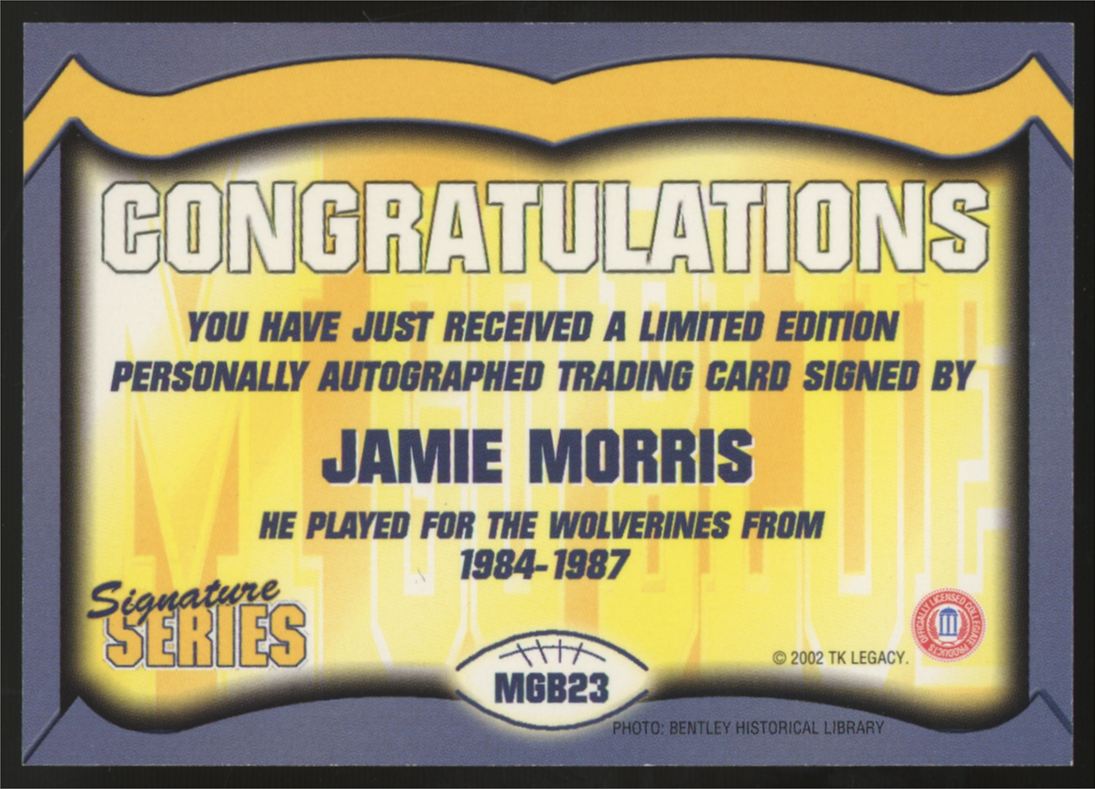 2002 TK Legacy Signature Series Jamie Morris Auto #MGB23