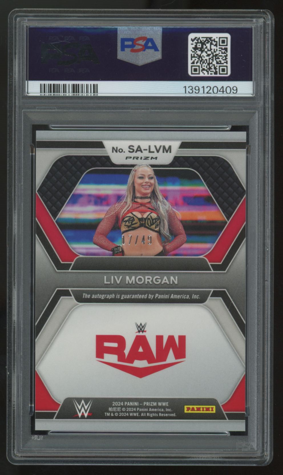 2024 Panini Prizm WWE Liv Morgan Blue Superstar Auto /49 #SA-LVM PSA 9