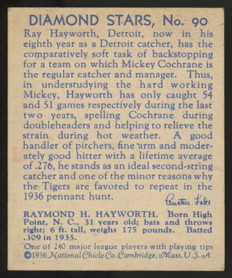 1936 National Chicle Ray Hayworth Diamond Stars #90 EX