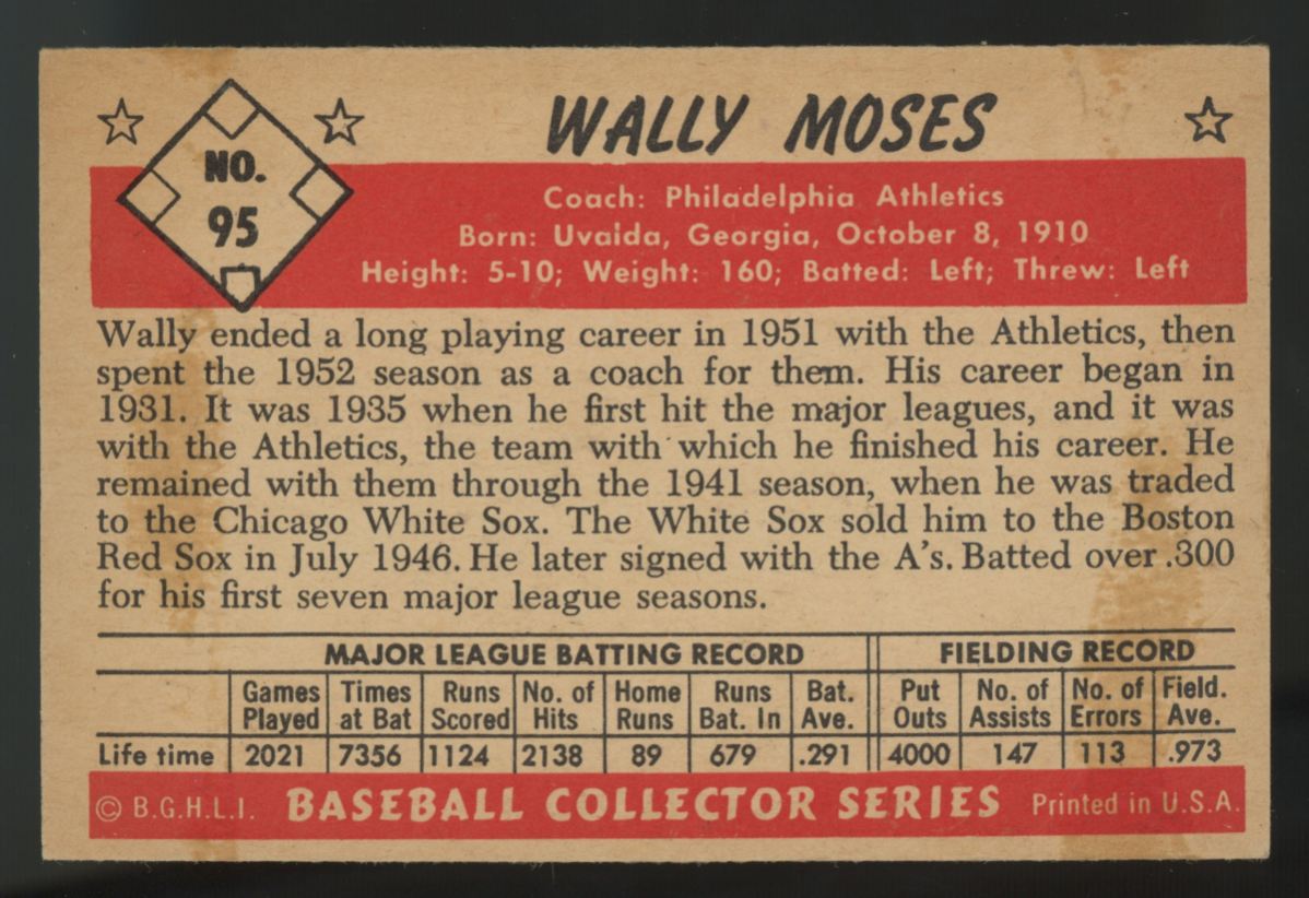 1953 Bowman Color Wally Moses #95 EX