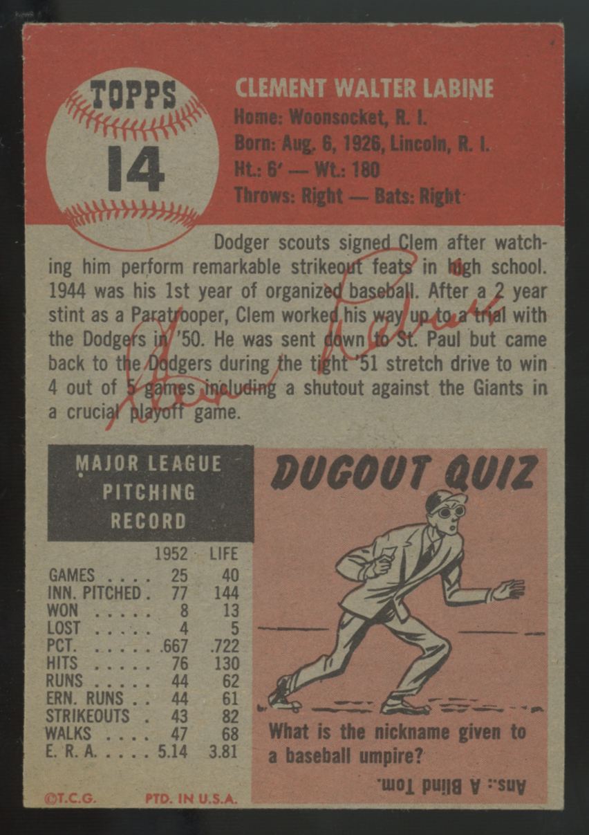1953 Topps Clem Labine #14 VG