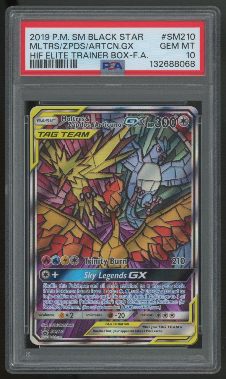 2019 Pokemon Moltres & Zapdos & Articuno GX ETB Promo #SM210 PSA 10 (C)