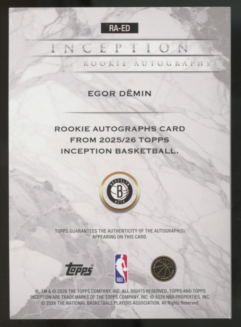 2025-26 Topps Inception Egor Demin RC Pink Auto /99 #RA-ED