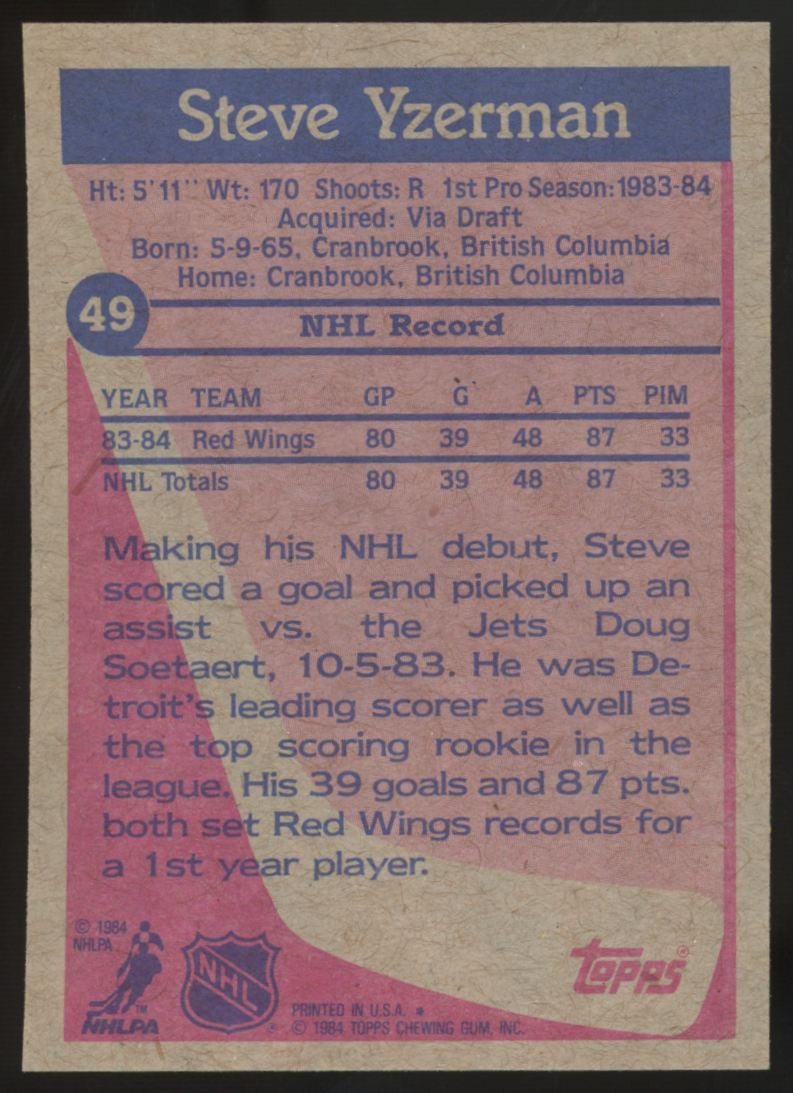 1984-85 Topps Steve Yzerman RC #49 NM "D"