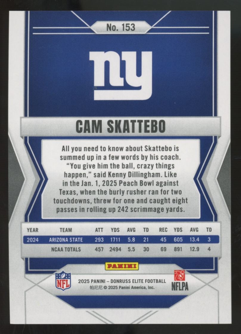 2025 Panini Donruss Elite Cam Skattebo RC Lime Green Aspirations /999 #153